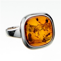 Classic Style Silver And Amber Ring