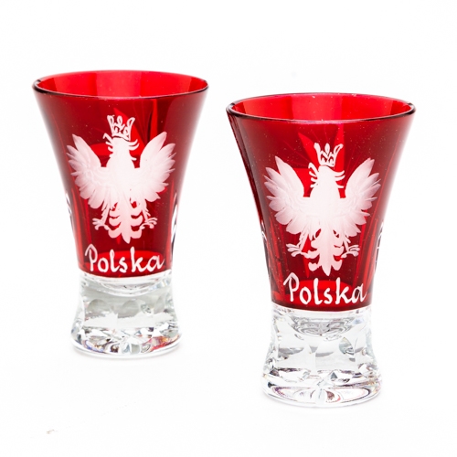 Polish Art Center Polish Eagle Ruby Crystal Shot Glasses Set Of 2 8107